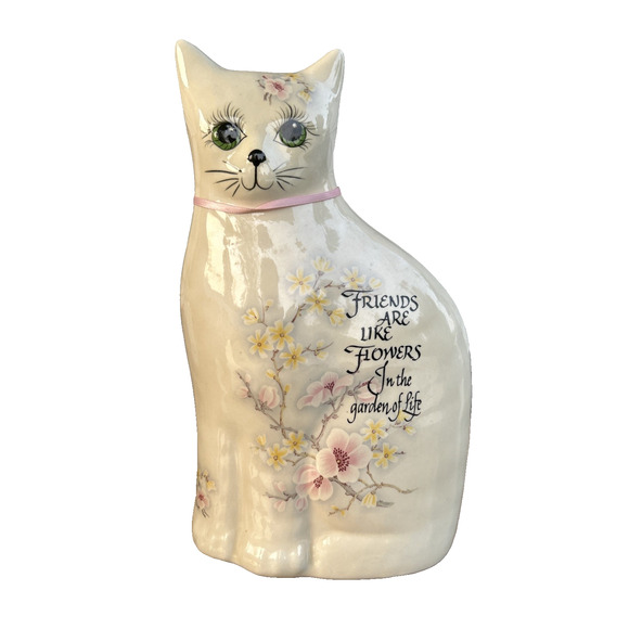Vintage Ceramic Floral Friendship Cat Figurine Mid Century Modern Vintage - Picture 1 of 3